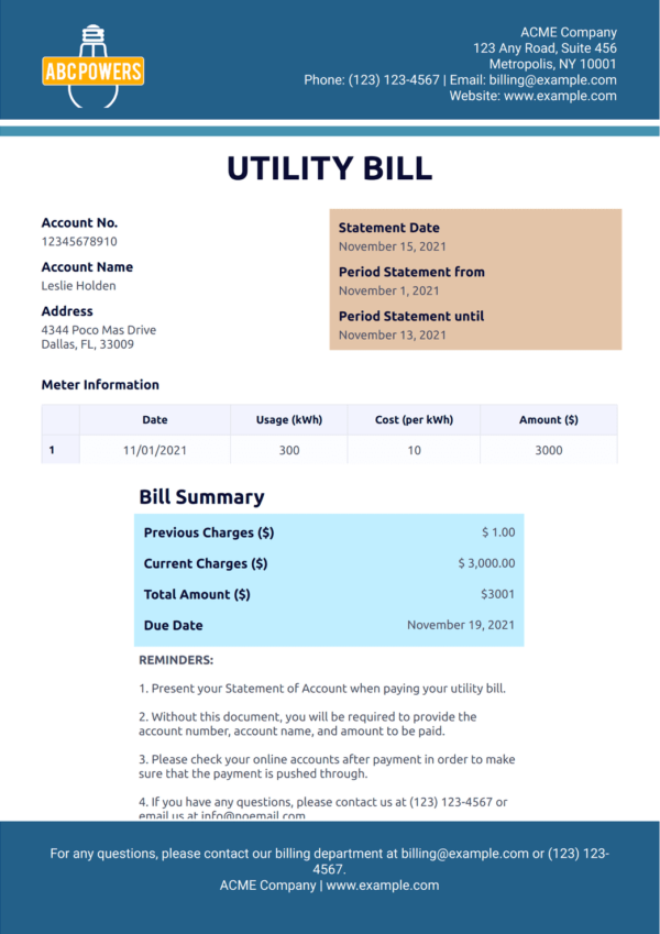 Utility Bill